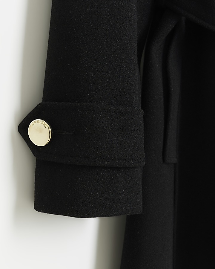 Petite black belted wrap coat