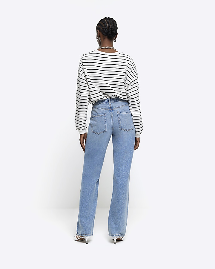 Blue high waisted relaxed straight fit jeans