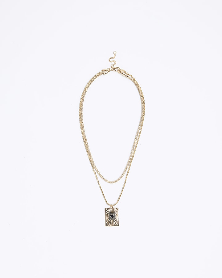 Gold heart tag multirow necklace