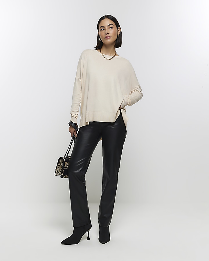 Cream fine knit jumper River Island