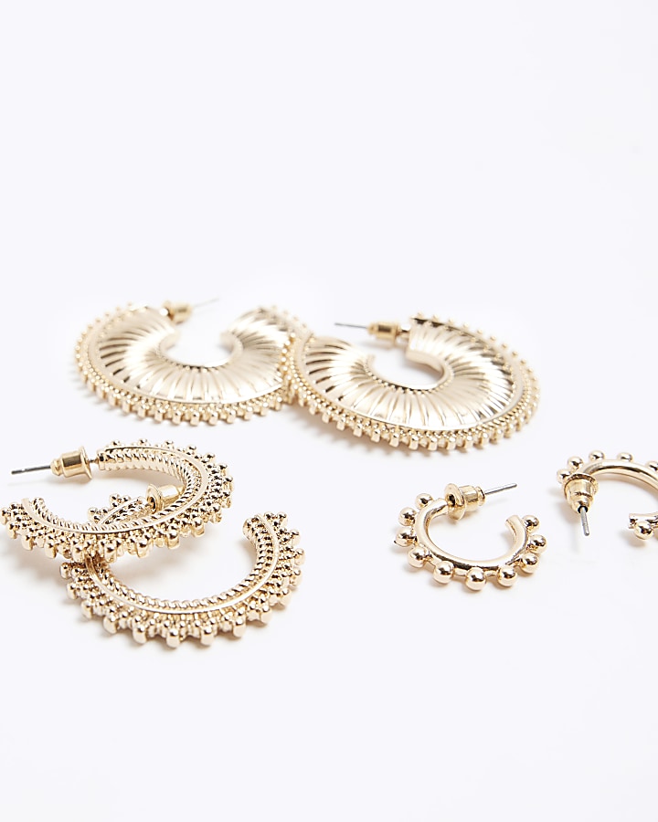 Gold Textured Hoop Earrings Multipack