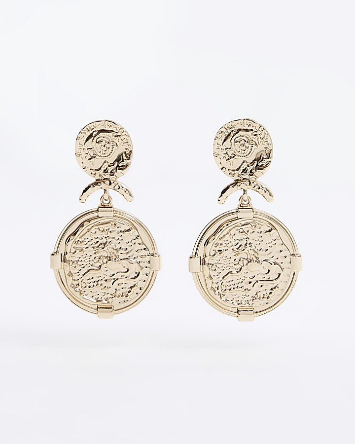 Gold Coin Drop Earrings