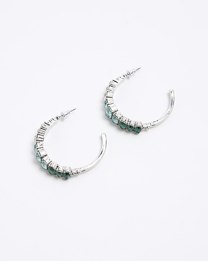 Green Stone Hoop Earrings River Island
