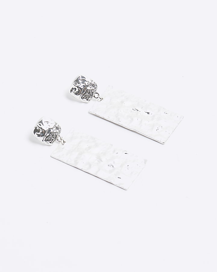 Silver Textured Drop Earrings