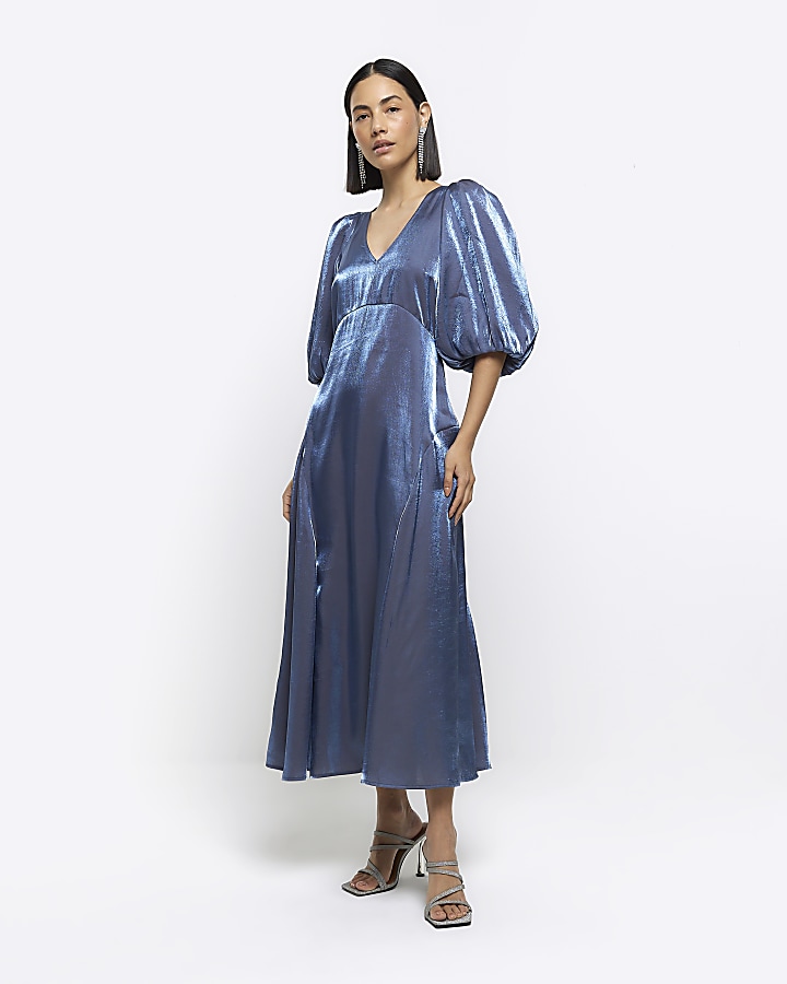 Metallic satin shop midi dress