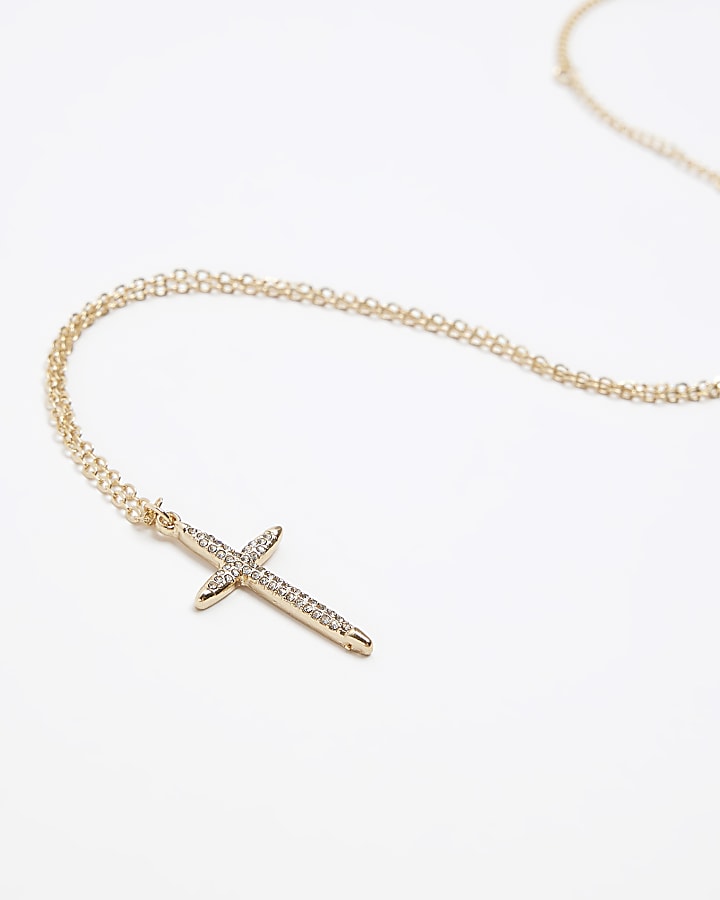 Gold Diamante Cross Necklace