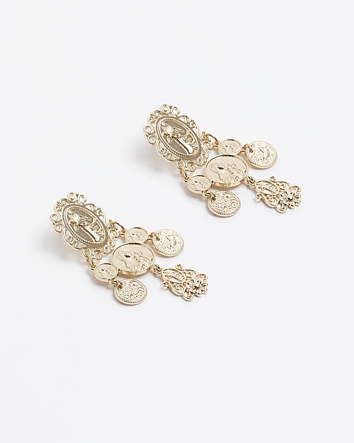 Gold Coin Drop Earrings River Island