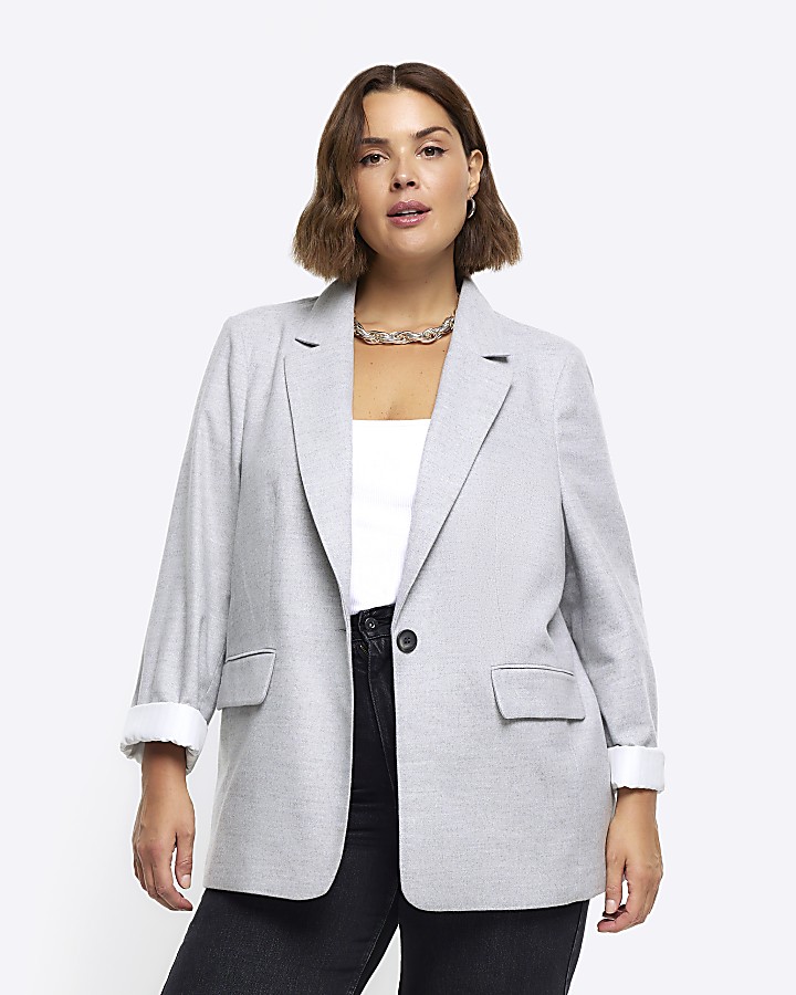 Plus grey rolled sleeve blazer