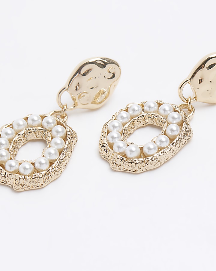 Gold Pearl Circle Drop Earrings