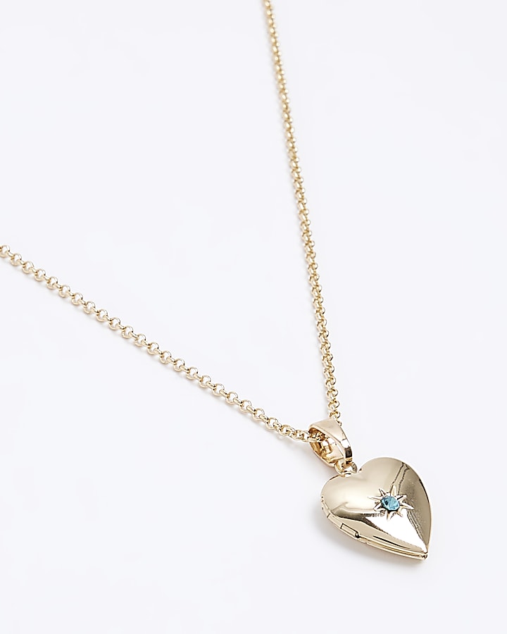 Gold March Birthstone Heart Necklace