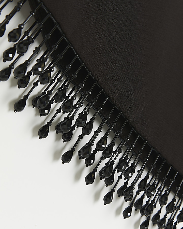 Black beaded fringe mini skirt