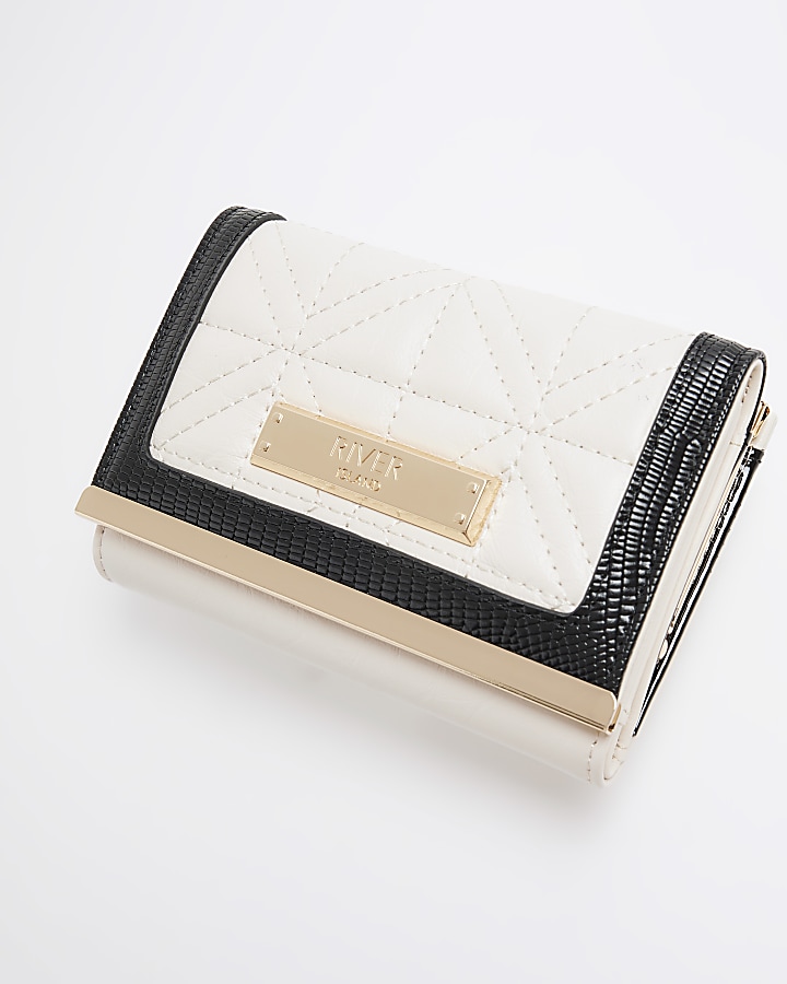 Cream quilted clip top purse River Island