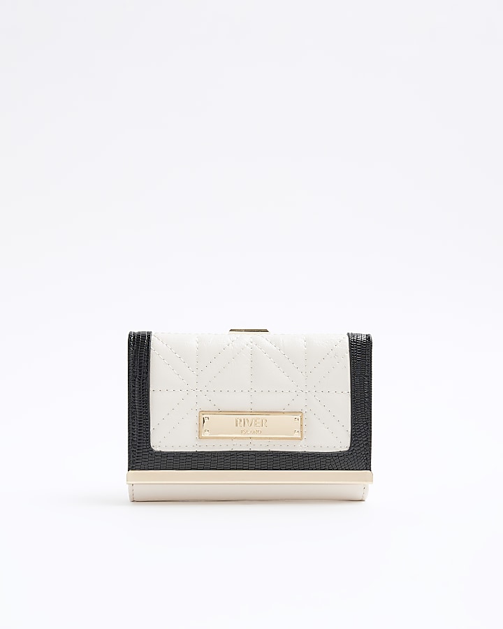 Cream quilted clip top purse | River Island