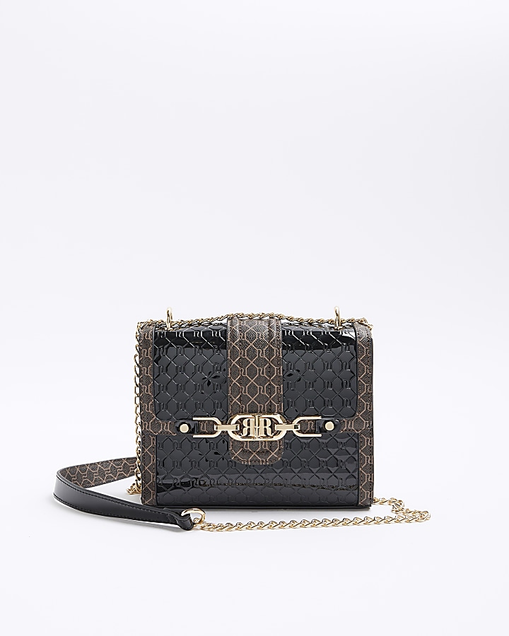 Black embossed RI monogram cross body bag