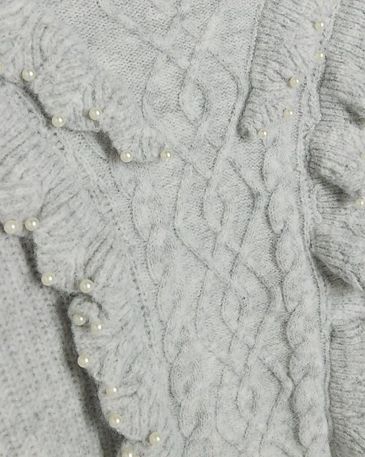 Grey cable knit frill jumper