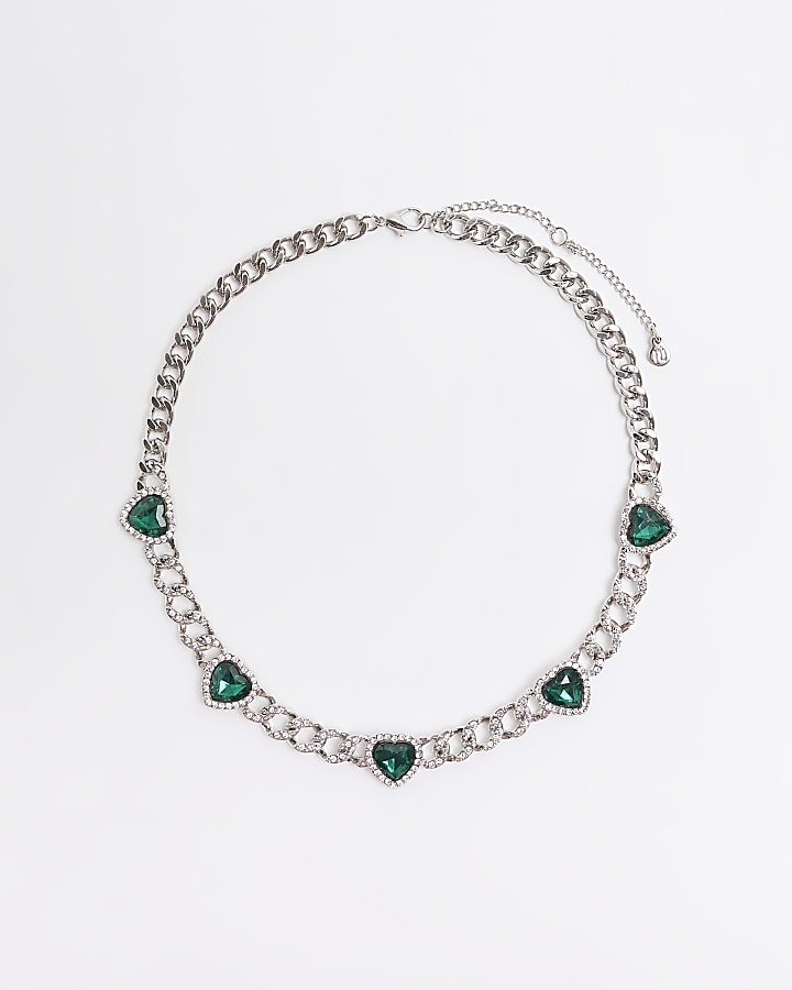 Green Heart Stone Necklace | River Island