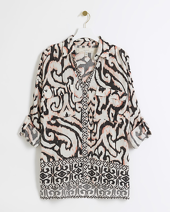 Cream abstract beach shirt River Island