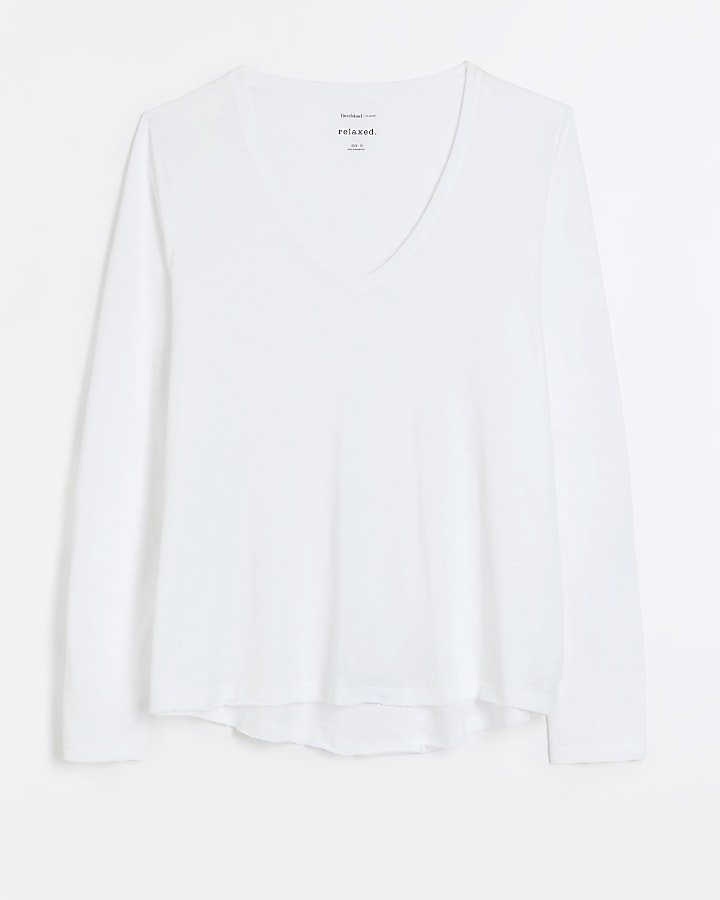 White lightweight long sleeve t-shirt | River Island