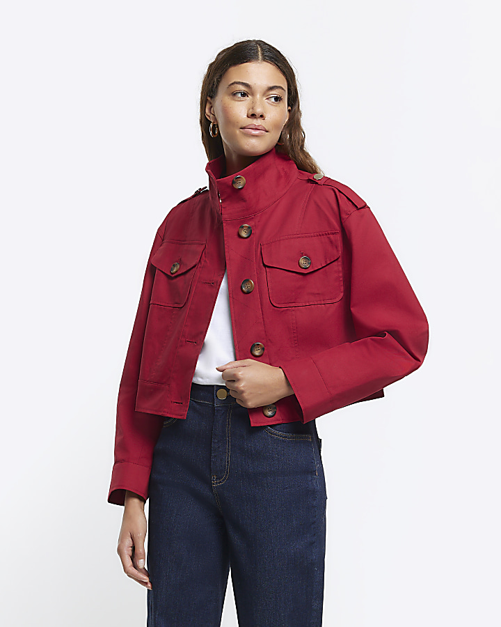 Red Crop Trench Jacket