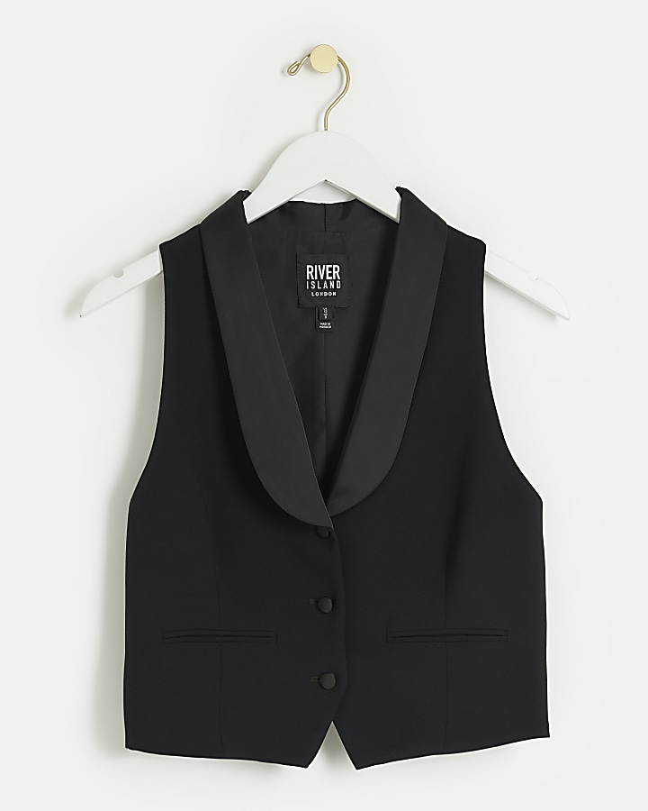 Black crop tux waistcoat