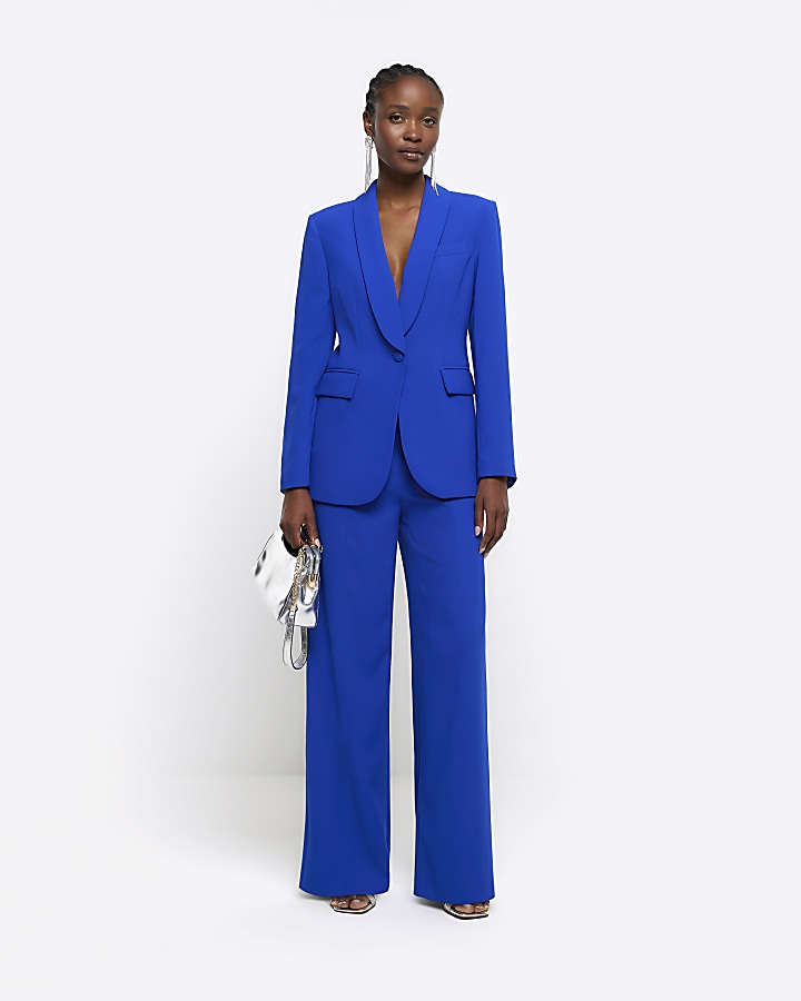 Blue straight hot sale leg trousers