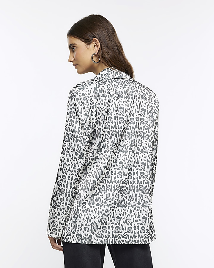 Grey leopard print blazer