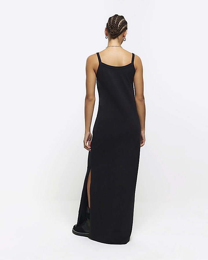 Black split hem bodycon maxi dress River Island