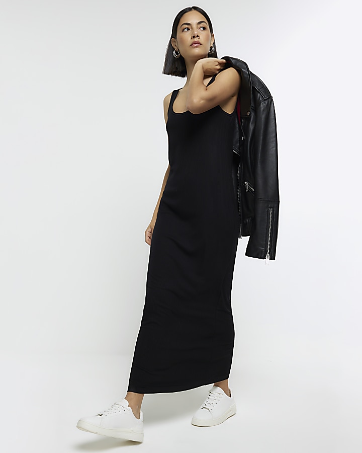 Black rib sleeveless bodycon maxi dress