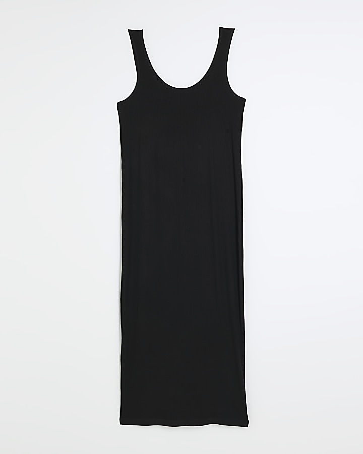 Black rib sleeveless bodycon maxi dress