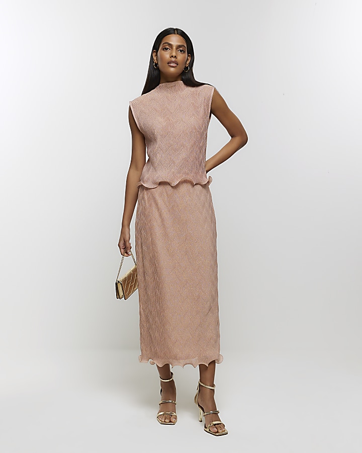 Pink frill shop midi skirt