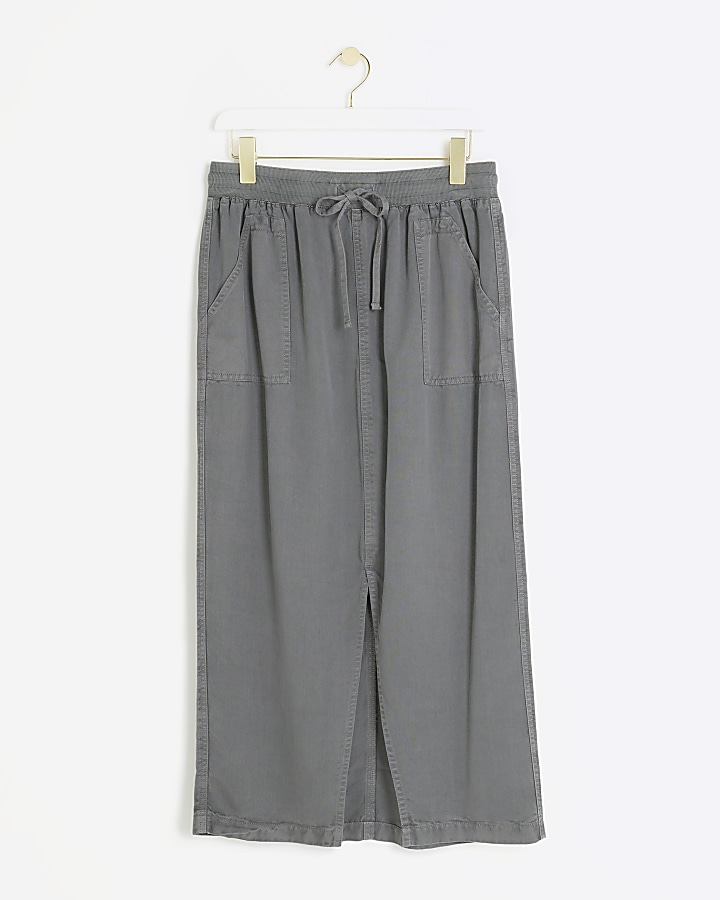 Grey lyocell elasticated midi skirt