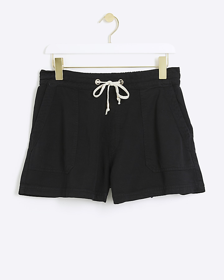 Black lyocell elasticated shorts