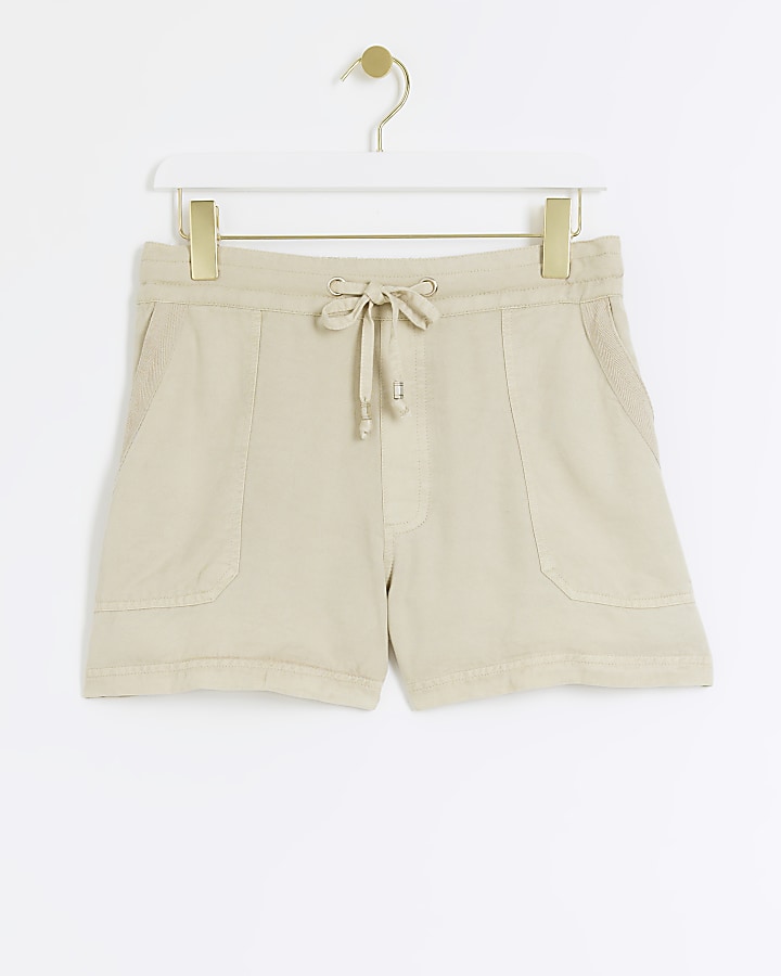 Beige lyocell elasticated shorts