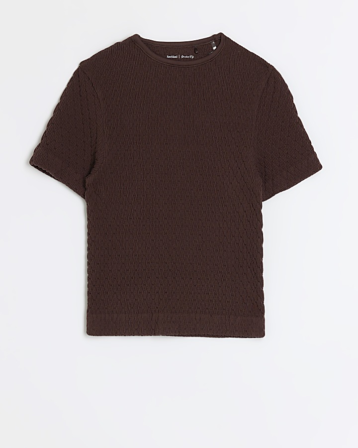 Brown textured seamless crop t-shirt