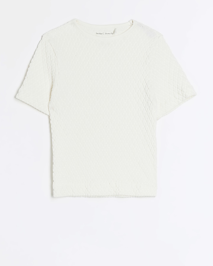 Cream textured seamless crop t-shirt
