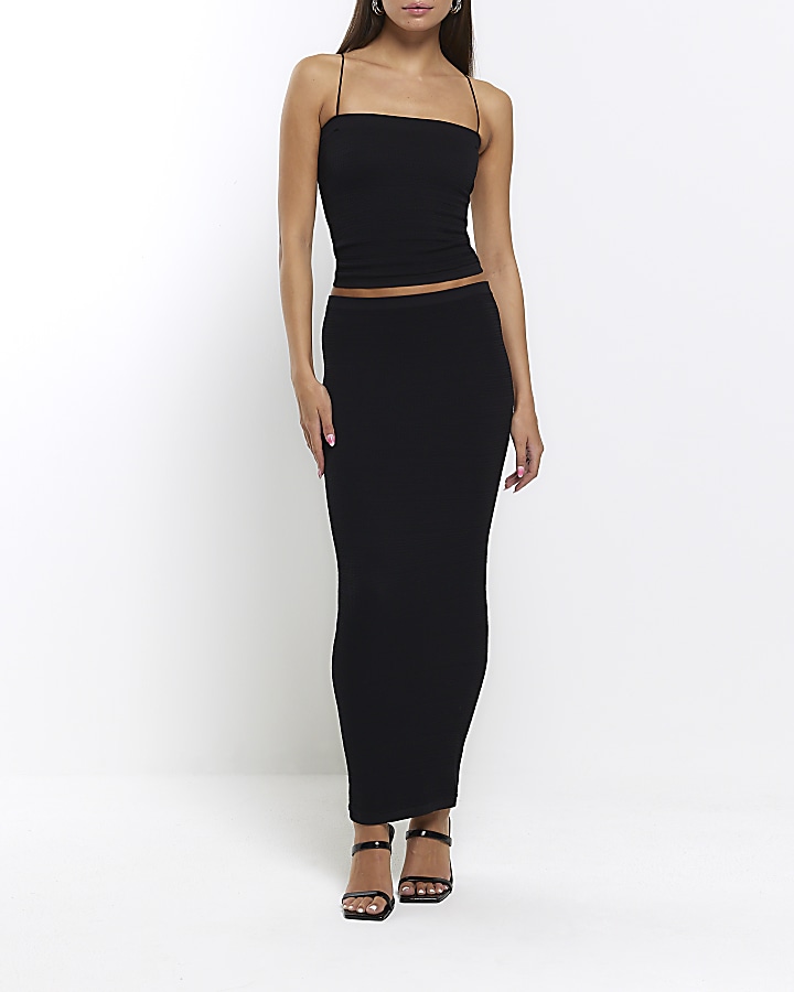 Black seamless midi skirt