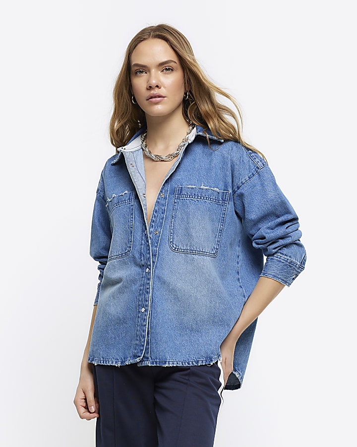 Blue oversized denim shirt