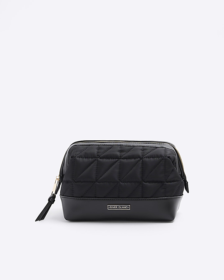 Black quilted makeup bag