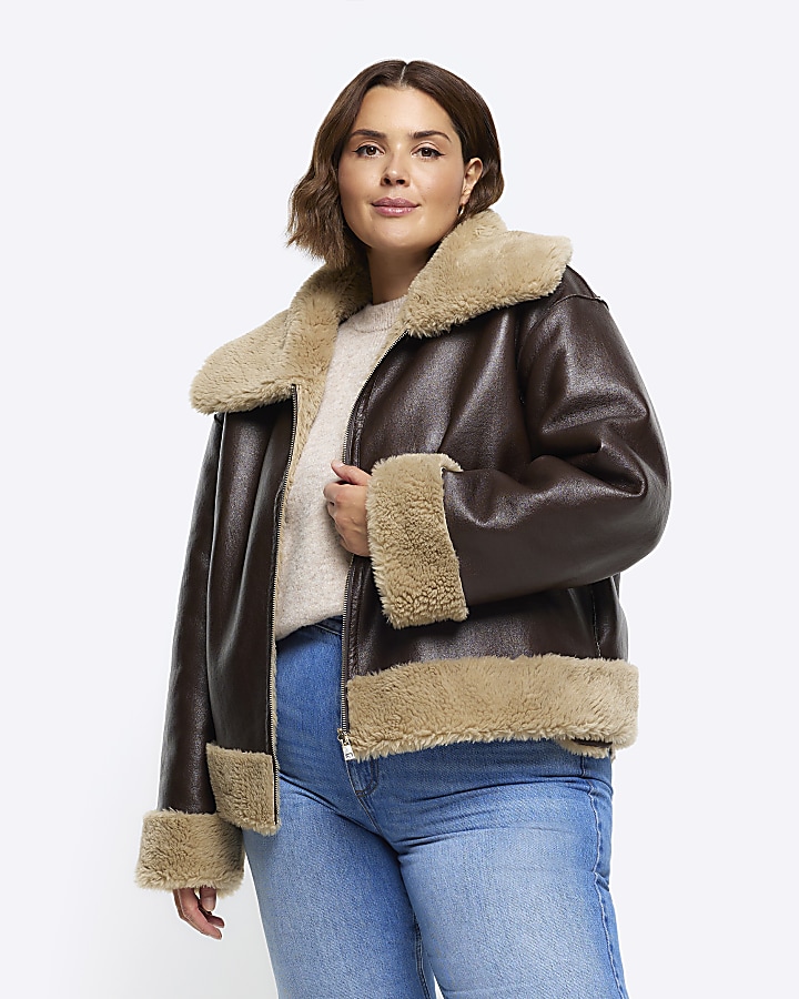 Plus brown reversible shearling jacket