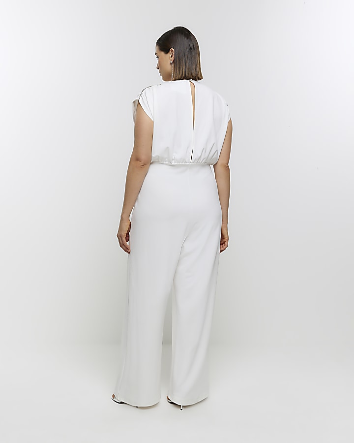 Plus cream embellished jumpsuit River Island