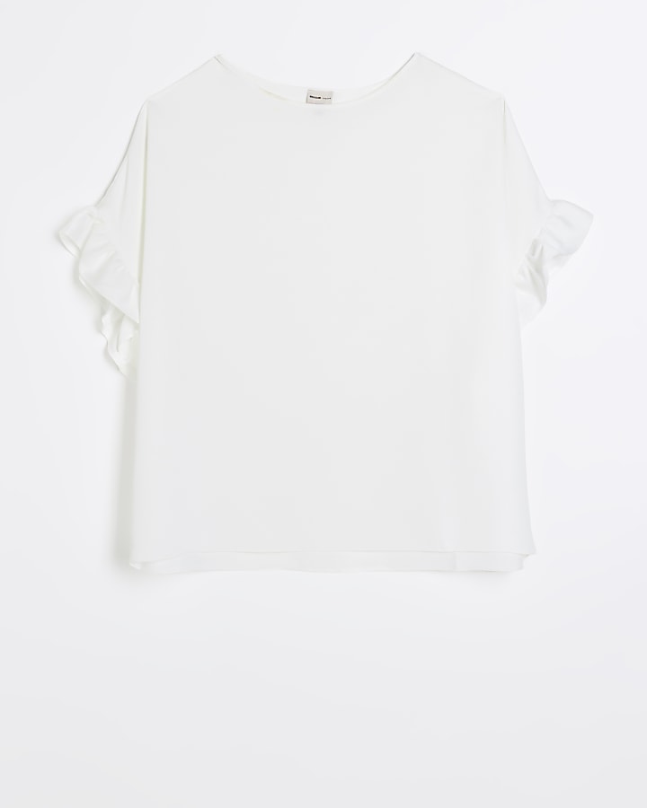Plus white frill sleeve t-shirt