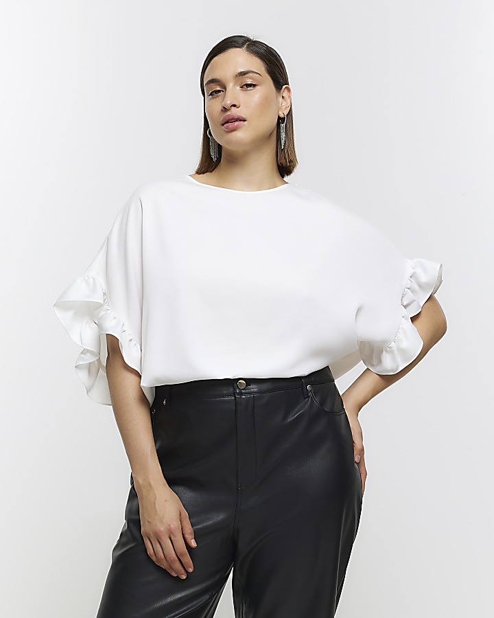 Plus white frill sleeve t-shirt | River Island