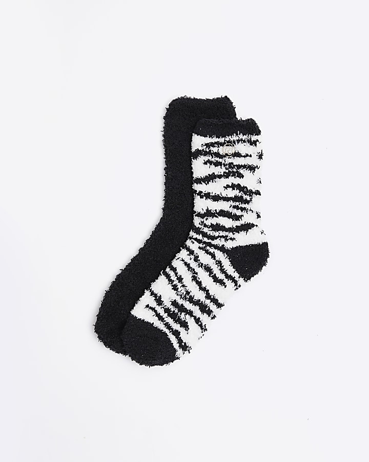 Black zebra cosy socks multipack