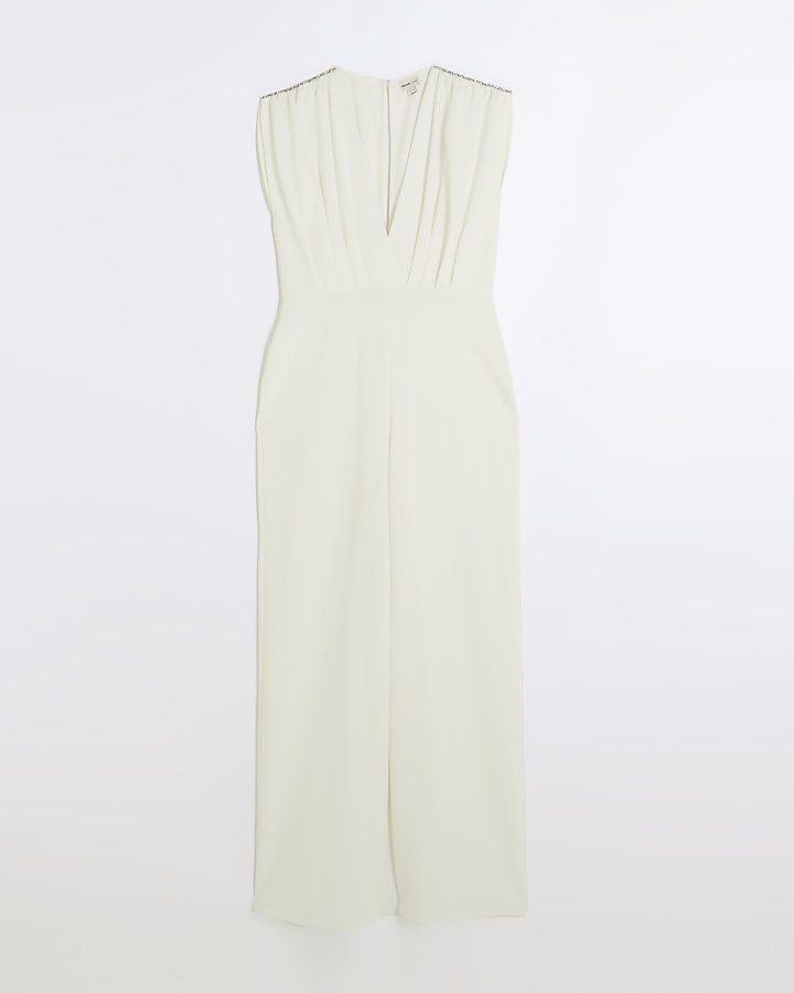Cream embellished wide leg jumpsuit River Island