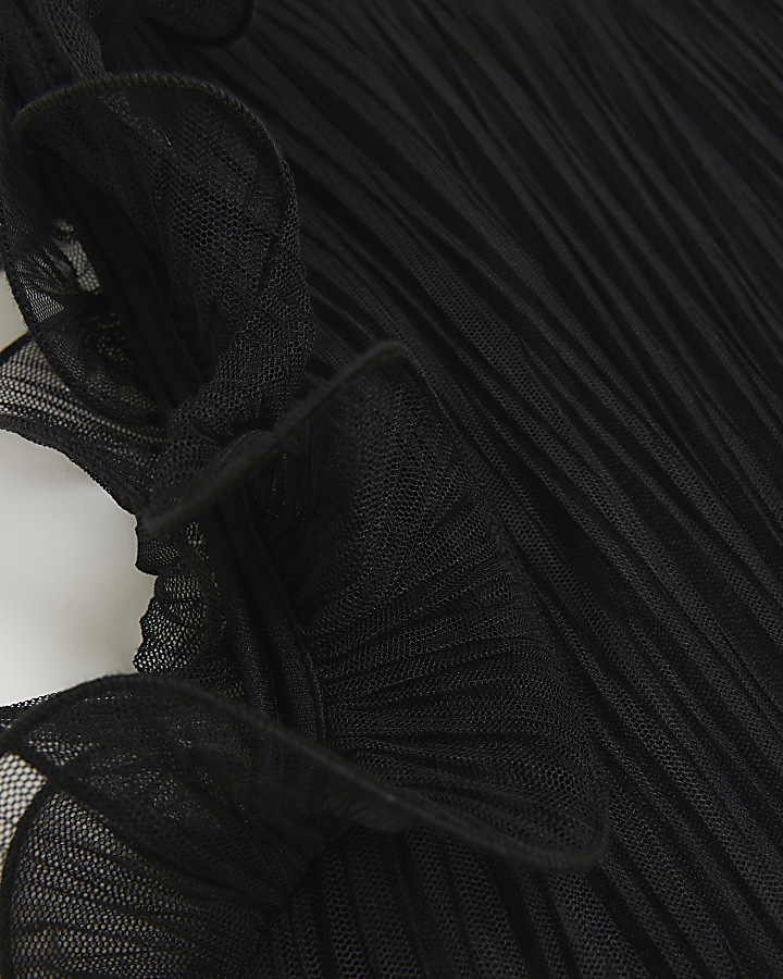 Black ruffle plisse mini dress | River Island
