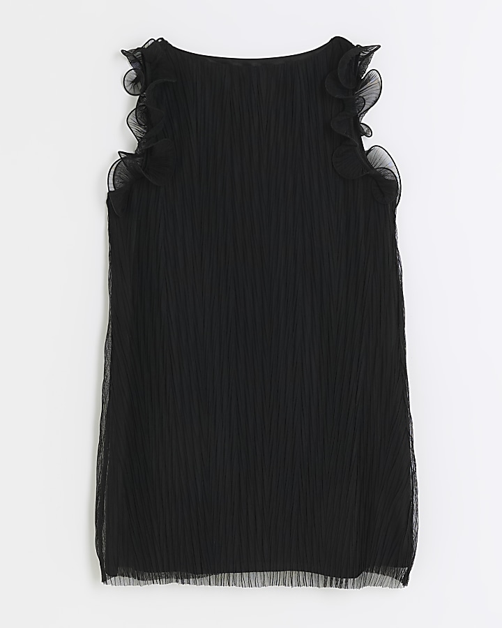 Black ruffle plisse mini dress