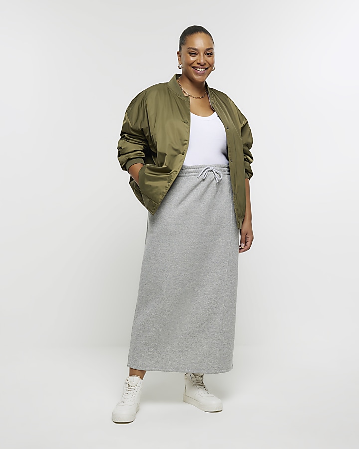 Shape Grey Marl Sweat Drawstring Midi Skirt