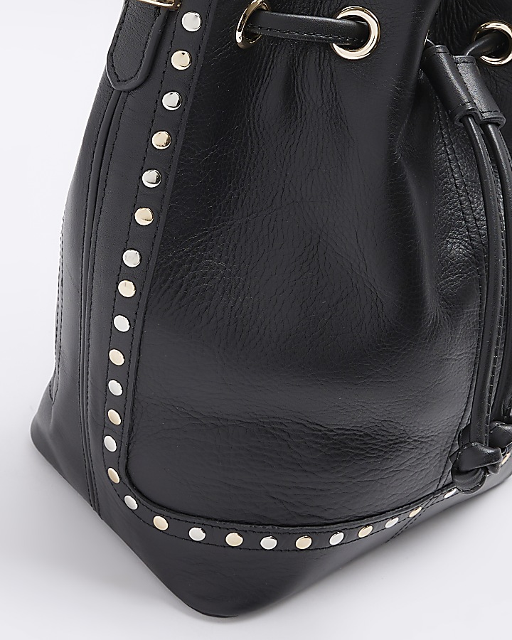 Black leather studded cross body bag
