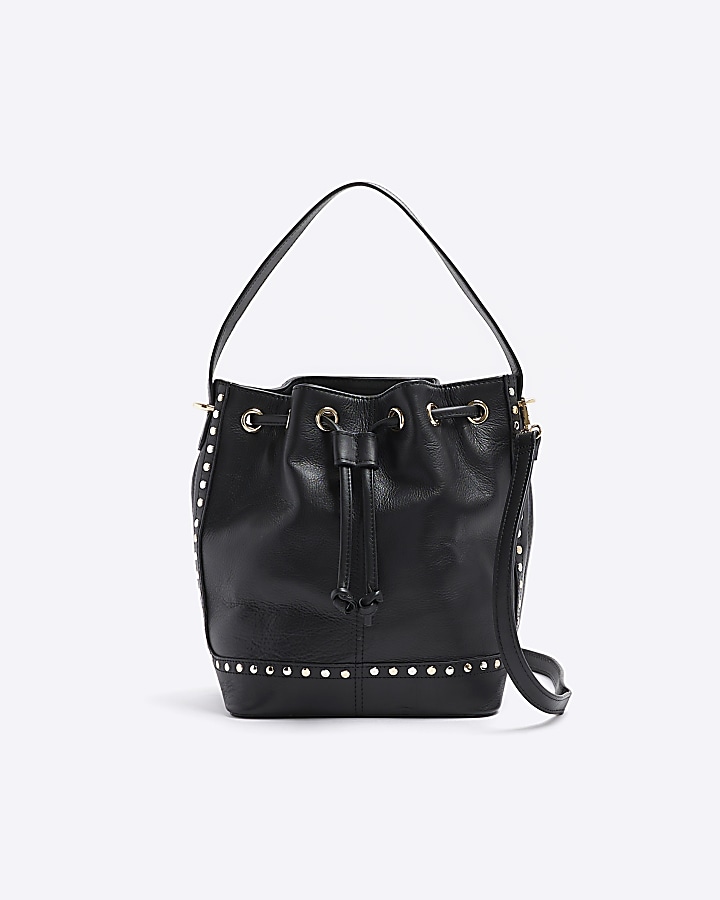 Black leather studded cross body bag | River Island