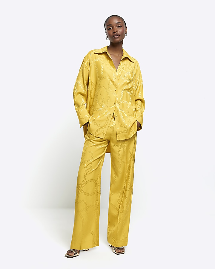 Yellow satin chain oversized shirt | River Island